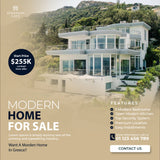 Modern home for sale with scenic background and Athenian Gate branding.